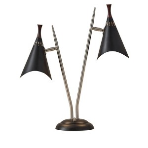 HomeRoots 22" Black and Silver Metal Two Light Desk Lamp With Black Cone Shades - 1 of 3