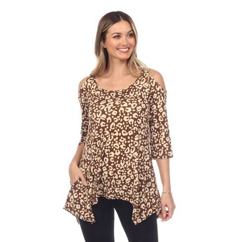 Women s Leopard Cold Shoulder Tunic Brown Small White Mark Target