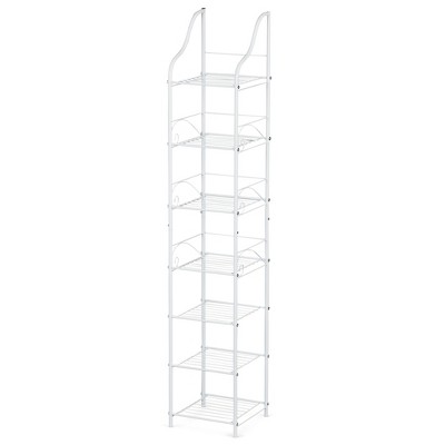 White Metal Scrollwork Design Freestanding Bathroom Shelves