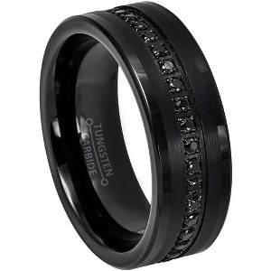Jewelry Avalanche Mens Tungsten Carbide Eternity Wedding Band, Black CZ, Comfort-fit, Pipe Cut - 1 of 4