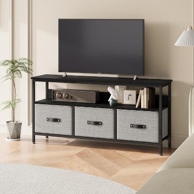 55 Inch TV Stand for Living Room, TV Stand with 3 Fabric Drawers, Entertainment Center with Storage, TV Console Table with Shelf for Bedroom