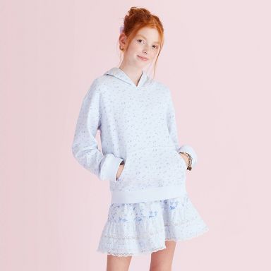 Girls' Sophia Everblooming Rosettes Ditsy French Terry Hooded Sweatshirt - LoveShackFancy x Target Blue S