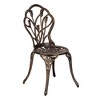Antique Bronze Cast Aluminum Bistro Set 3-Piece - Ornate Garden Table & Lattice Chairs with Tulip Motifs - 3 of 4