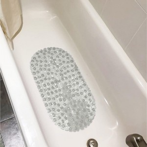 Home Mart Goods Grey Stone Pebbles Vinyl Non-Slip Bathtub Shower Mat With Suction Cups -26" x14" - 1 of 4