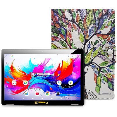 LINSAY 10.1"Octa Core  256GB Storage Android 15 Tablet with Tree Marble Case