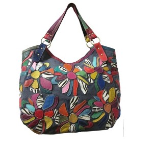 Amerileather Amelia Leather Tote Bag – Top Grain Lambskin Over Denim with Artful Patchwork and Durable Everyday Style - 1 of 3