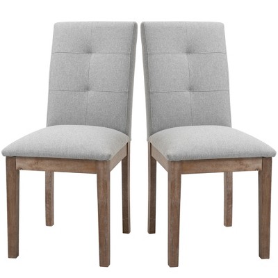 HOMCOM High Back Dining Chairs Set of 2 Tufted Fabric Upholstered Armless Side Chairs with Solid Wood Legs for Living Room Kitchen Study Grey