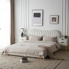 Kumasinova Queen/King Size Sleek White Bed Frame with Boucle Upholstery,Wavy Headboard Eco-Friendly Rubberwood Platform,No Box Spring Required - 2 of 4