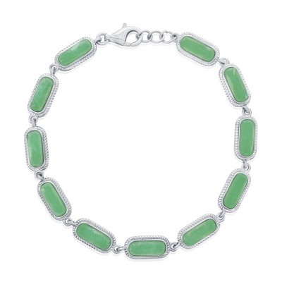 Bella Silver Sterling Silver, Oval Jade Linked Bracelet - Green - 7.5 Inch