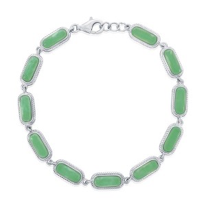 Bella Silver Sterling Silver, Oval Jade Linked Bracelet - Green - 7.5 Inch - 1 of 2