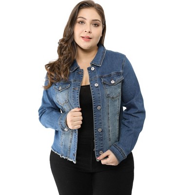Agnes Orinda Women's Plus Size Classic Denim Long Sleeve with Pockets Fashion Jean Jackets