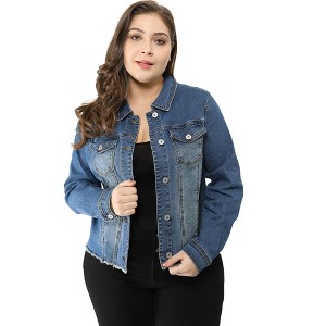 Agnes Orinda Women's Plus Size Classic Denim Long Sleeve with Pockets Fashion Jean Jackets - 1 of 4