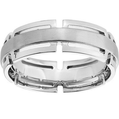 Pompeii3 Men's 7mm Modern Link Edge Wedding Ring in White, Yellow, or Rose Gold