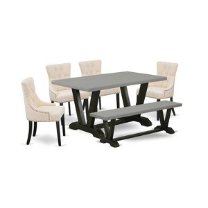 HomeStock 6-Piece Rectangle Natural Oak Finish Solid Wood Top Dining Table with 1-Bench, 4-Chairs - 1 of 4