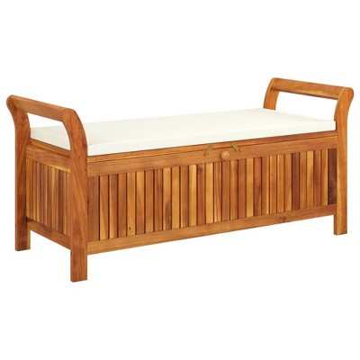vidaXL Patio Storage Bench with Cushion, 49.6" Solid Wood Acacia