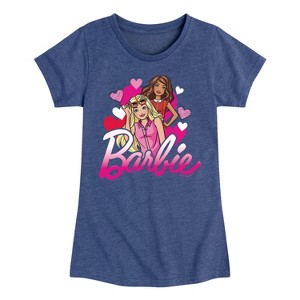 Girls' - Barbie - Hearts with Pink Logo Fitted Short Sleeve Graphic T-Shirt - 1 of 4