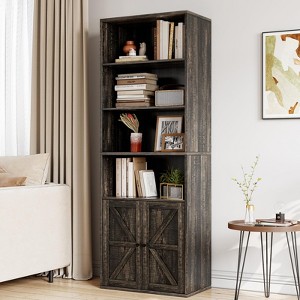 71.4 Inch Tall Bookshelf with Barn Doors & 6-Tier Shelves, Farmhouse Storage Bookcase for Bedroom, Living Room, Office - 1 of 4