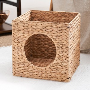 Mewoofun Woven Wicker Square Cat Bed Cave,For Small and Medium Cat Breeds and Chihuahua,13"*13"*13" - 1 of 4