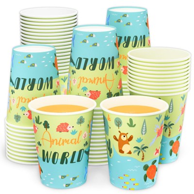 DYLIVeS Animal World Map Paper Cups, 100 Pack Jungle Safari Disposable Cups Woodland Atlantic Blue Ocean Cups Animals Birthday Party Supplies,9 OZ