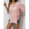 Women's V - Neck Waffle Knit Half - Sleeve Tunic with Side Slits - 3 of 4