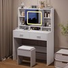 Vanity Desk with Sliding Mirror & Built-in Lights | Makeup Table with Charging Station, 3 Drawers & Stool | 3-Color LED Dressing Table for Bedroom - 4 of 4