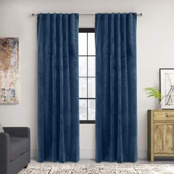Thermalogic Seren Classic Velvet Room Darkening Dual Header Energy Efficient Curtain Panel Dark Blue