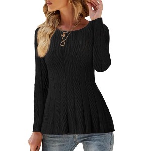 INSPIRE CHIC Women's Long Sleeve Crew Neck Stretch Peplum Hem Knit Casual Sweater - 1 of 4