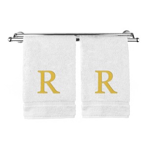 BC BARE COTTON Monogrammed Hand Towel, 100% Turkish Cotton - Set of 2 - White - Gold Block - 1 of 1