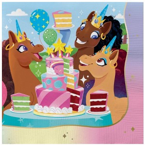 Treasures Gifted Afro Unicorn Napkins - 6.5in x 6.5in Disposable Paper Napkins - Afro Unicorn Birthday Party Supplies - 1 of 4