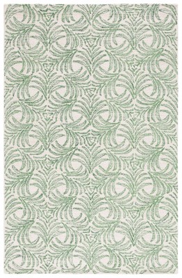 Ivory & Green Handmade Tufted Abstract Wool-Silk Blend Rug 4' x 6'