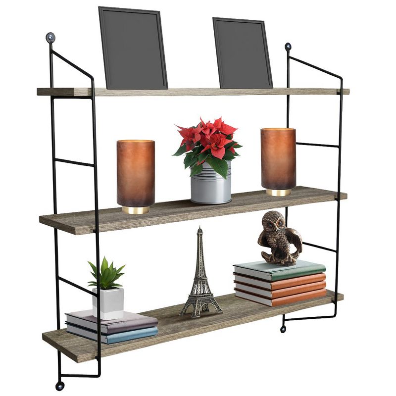 Sorbus 3-Tier Floating Shelf With Metal Brackets - Decorative Hanging Display for Trophy, Photo Frames, Collectibles, and Much More (Grey Wood), 4 of 6