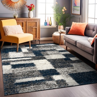 Navy and Gray Rectangular Synthetic Shag Area Rug 7'10" x 10'