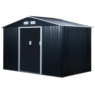 Dark Gray Metal Outdoor Storage Shed with Windows