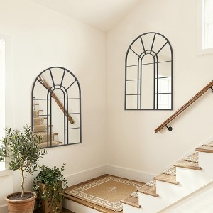 Spassway Arched Window Pane Decorative Mirrors Metal Frame Wall Mounted Vanity Mirror for Living Room Bedroom Entryway Black/Gold - 1 of 4