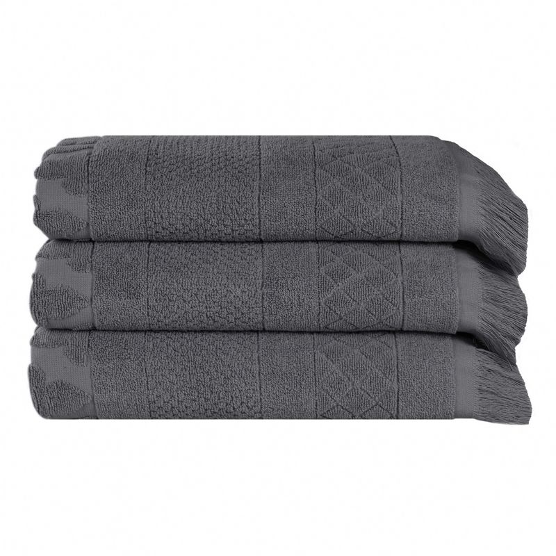 Cotton Geometric Jacquard Plush Soft Absorbent 3 Piece Bath Towel Set by Blue Nile Mills, 1 of 9
