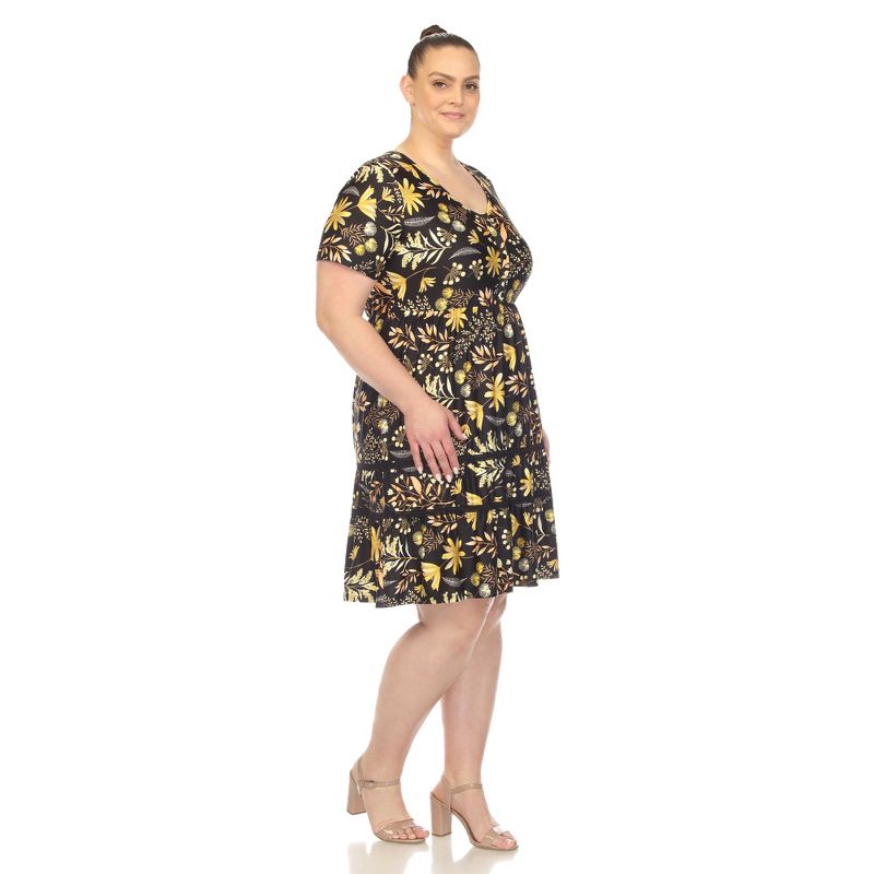 Plus Size Floral Short Sleeve Knee Length Dress, 3 of 7