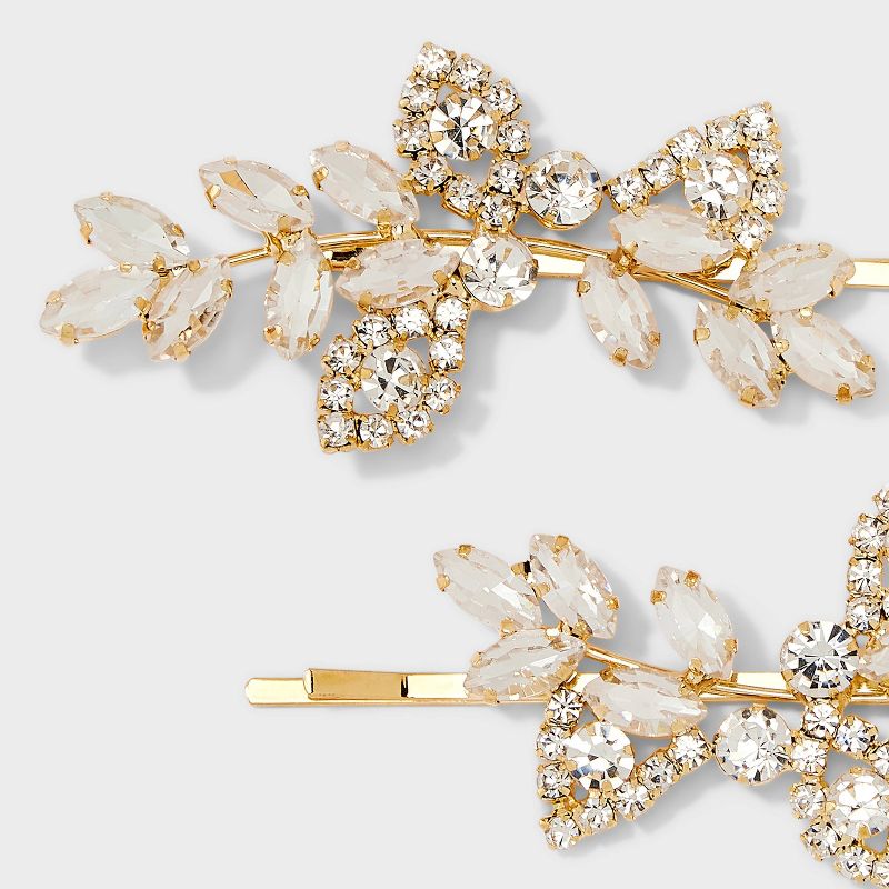 Leaf Stone Cluster Hair Pin 2pc Set - Gold, 2 of 3