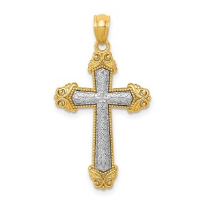 Black Bow Jewelry 14k Two Tone Gold Ornate Cross Pendant, 17 x 31mm - 1 of 4