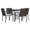 vidaXL 5 Piece Patio Dining Set with Cushions Poly Rattan and Steel - Brown 31.5" Table Length 4 Chairs - 3 of 4