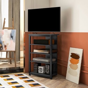 Resenkos Tv Stand, Entertainment Center With Storage Shelves And Steel Frame For Living Room, Black - 1 of 4