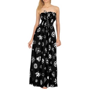 LA LEELA Women's Beach Pirates Evening Party Halter Caribbean Pirate Maxi Dress Tube Top Sundress for Women One Size Skull Vintage Black - 1 of 4