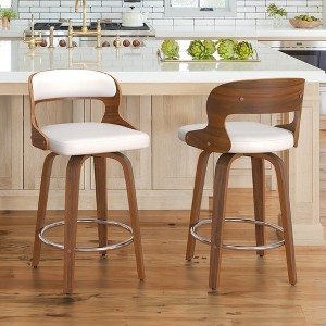 Bar Stools Set of 2, Barstools with SturdyWood Legs, Saddle Seat Counter HeightBar Stools for Kitchen Counter, Bar,24 Inch Farmhouse CounterStools - 1 of 4