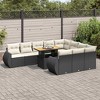 vidaXL 11 Piece Patio Sofa Set with Cushions Black Poly Rattan - Black and cream Table + 6x middle + 4x corner - 2 of 4