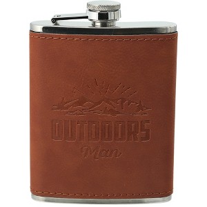 Pavilion Gift Company - Outdoors Man - PU Leather & Stainless Steel 8 oz Flask - Portable Drinkware - 1 of 4