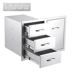 Outdoor Kitchen Drawer Combo - 28" Stainless Steel 304 BBQ Island Storage with Paper Towel Rack, Double Drawers & Side Door - 1 of 4