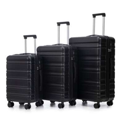Syemin Luggage Hardside Checked Luggage Set 3 set in ABS Spinner Wheel Luggage Carry on Suitcase TSA Combination Lock, Black, 19.3"*11.4"*29.5"