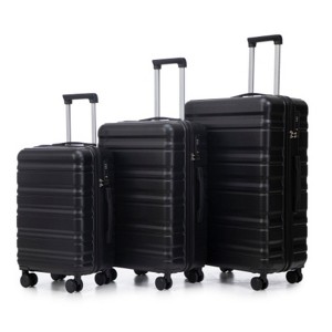 Syemin Luggage Hardside Checked Luggage Set 3 set in ABS Spinner Wheel Luggage Carry on Suitcase TSA Combination Lock, Black, 19.3"*11.4"*29.5" - 1 of 4