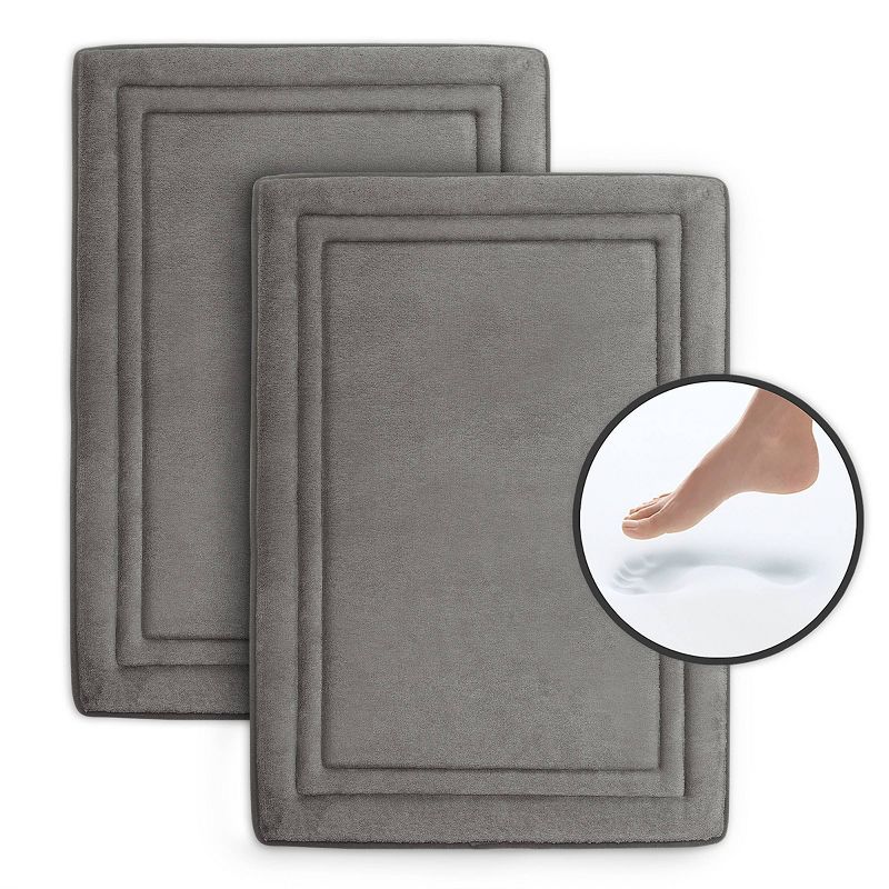 2pc Quick Drying Memory Foam Framed Bath Mat with GripTex Skid-Resistant Base Gray - Microdry, 5 of 6