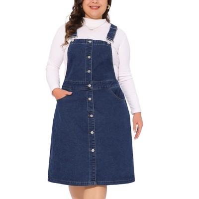 Agnes Orinda Women's Plus Size Button Front Adjustable Strap Denim Overall Dress
