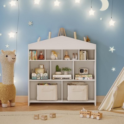 Toy Storage Organizer White Kids Bookshelf